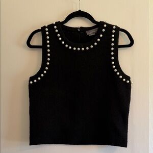 Anthropologie Black Sleeveless Knit Top with Pearl Trim